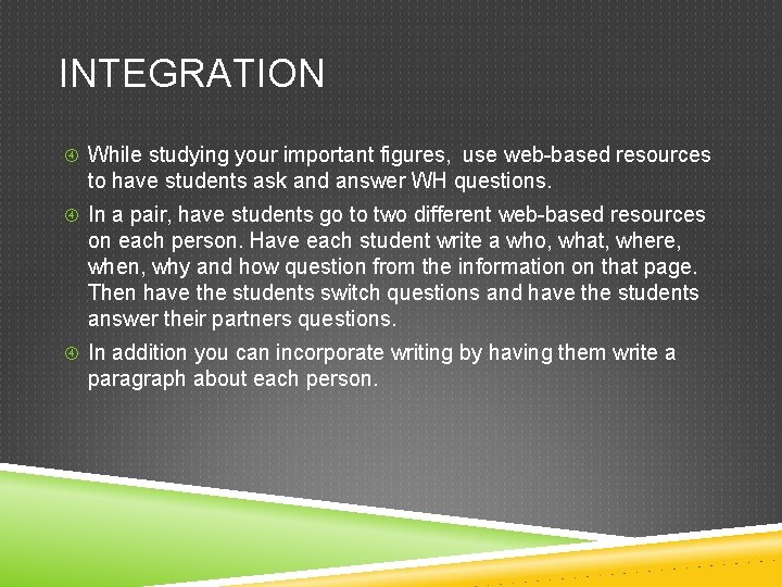 INTEGRATION While studying your important figures, use web-based resources to have students ask and