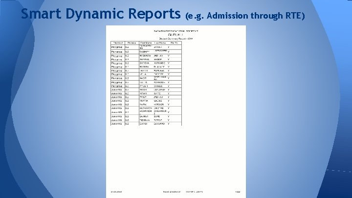 Smart Dynamic Reports (e. g. Admission through RTE) 