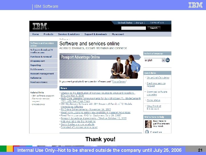 IBM Software Thank you! Internal Use Only--Not to be shared outside the company until