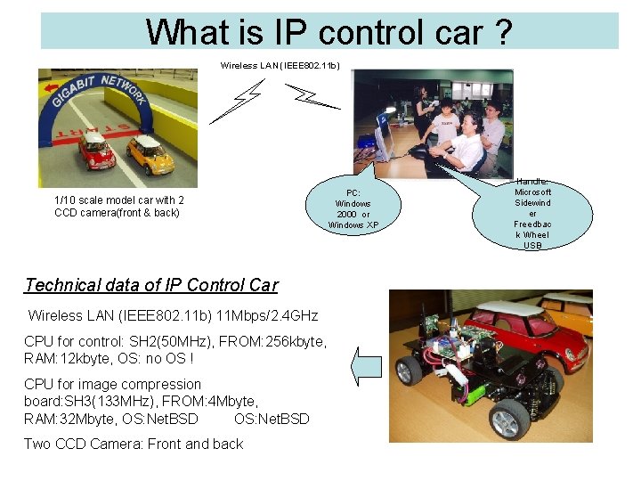 What is IP control car ? Wireless LAN (IEEE 802. 11 b) 1/10 scale