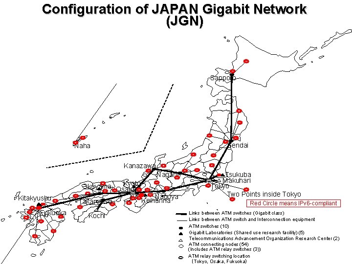 Configuration of JAPAN Gigabit Network (JGN) Sapporo Sendai Naha Kanazawa Nagano Kyoto Okayama Osaka