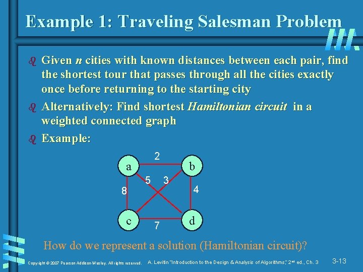 Example 1: Traveling Salesman Problem b b b Given n cities with known distances