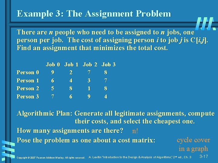 Example 3: The Assignment Problem There are n people who need to be assigned