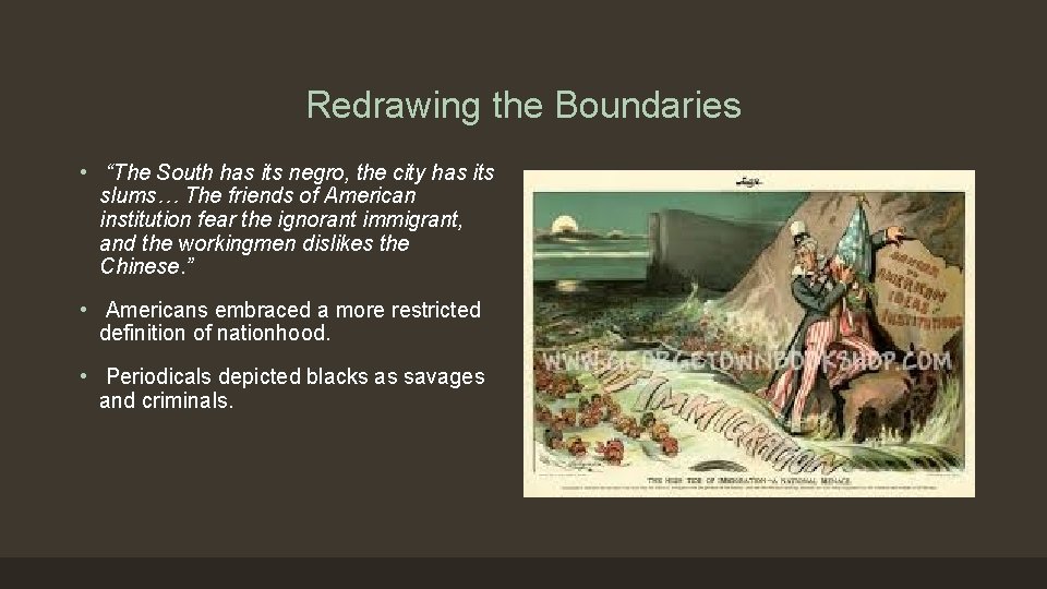 Redrawing the Boundaries • “The South has its negro, the city has its slums…