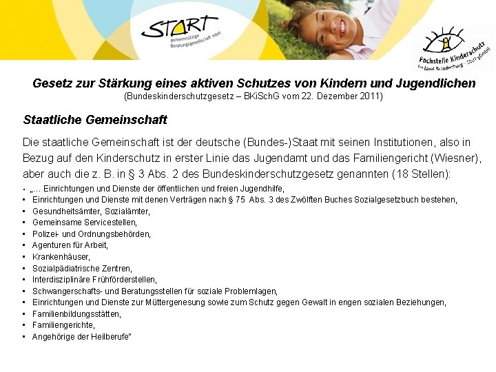 Gesetz zur Stärkung eines aktiven Schutzes von Kindern und Jugendlichen (Bundeskinderschutzgesetz – BKi. Sch.