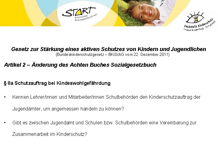 Gesetz zur Stärkung eines aktiven Schutzes von Kindern und Jugendlichen (Bundeskinderschutzgesetz – BKi. Sch.