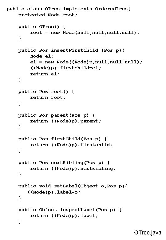 public class OTree implements Ordered. Tree{ protected Node root; public OTree() { root =