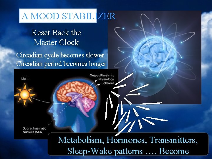 A MOOD STABILIZER Reset Back the Master Clock Circadian cycle becomes slower Circadian period