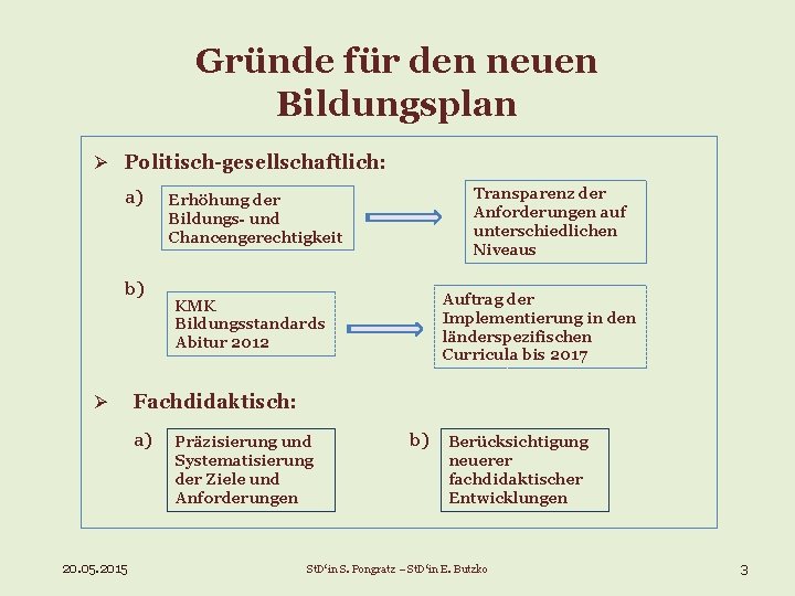 Gründe für den neuen Bildungsplan Ø Politisch-gesellschaftlich: a) b) Ø Auftrag der Implementierung in