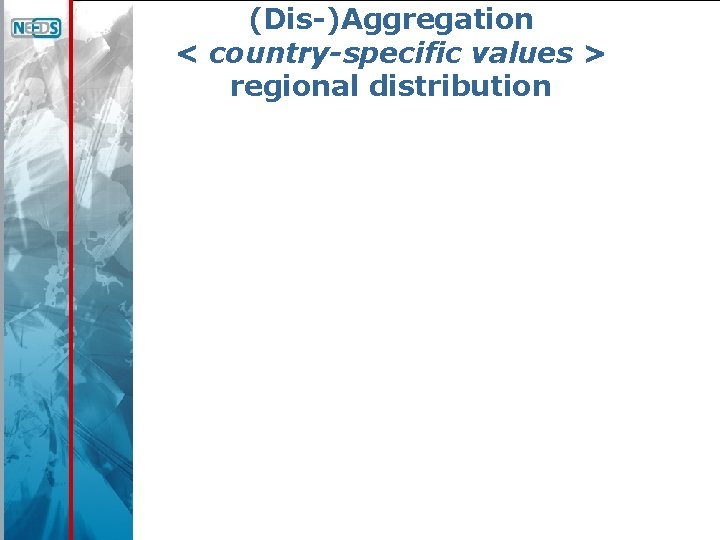 (Dis-)Aggregation < country-specific values > regional distribution 