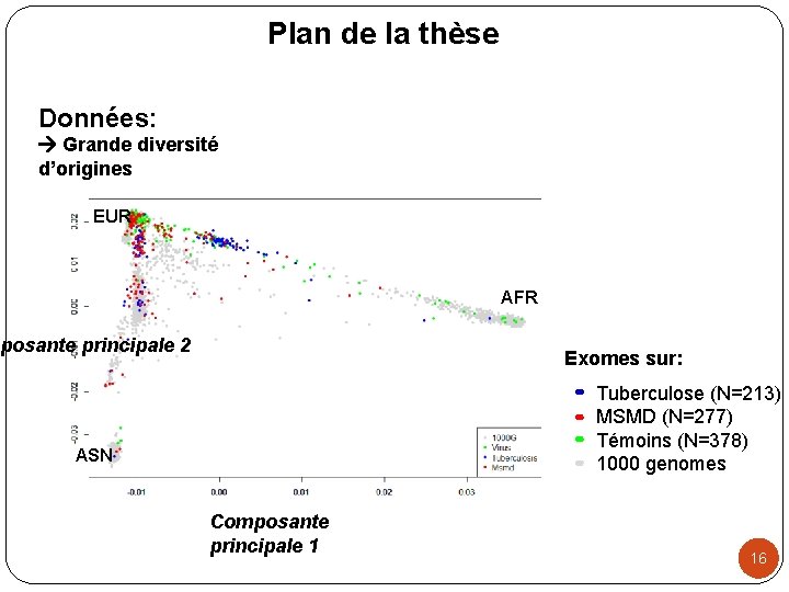 Plan de la thèse Données: Grande diversité d’origines EUR AFR mposante principale 2 Exomes