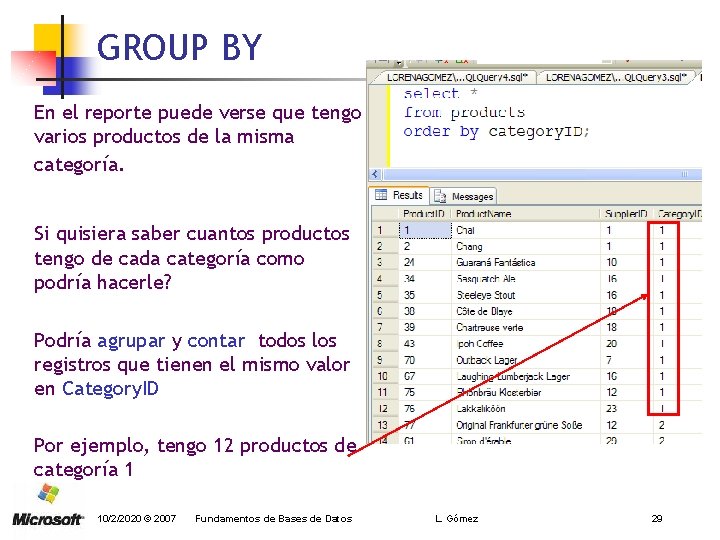 GROUP BY En el reporte puede verse que tengo varios productos de la misma