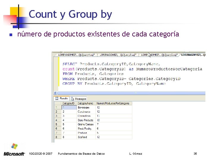 Count y Group by n número de productos existentes de cada categoría 10/2/2020 ©