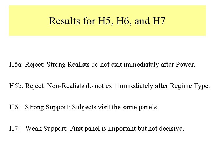 Results for H 5, H 6, and H 7 H 5 a: Reject: Strong