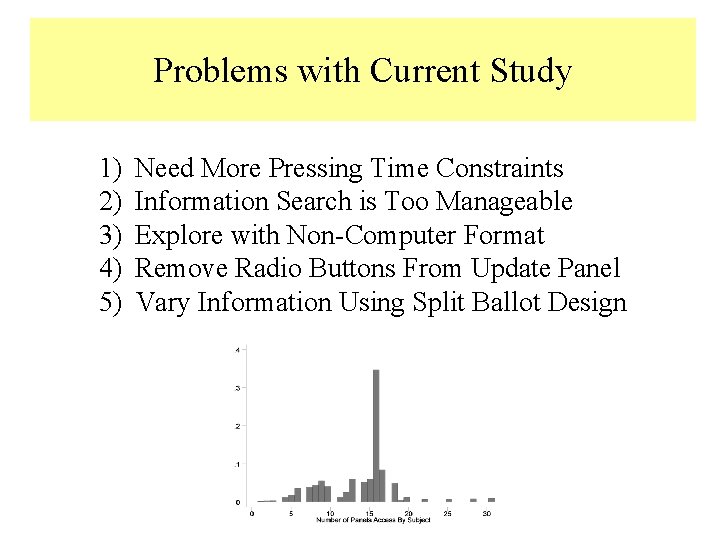 Problems with Current Study 1) 2) 3) 4) 5) Need More Pressing Time Constraints