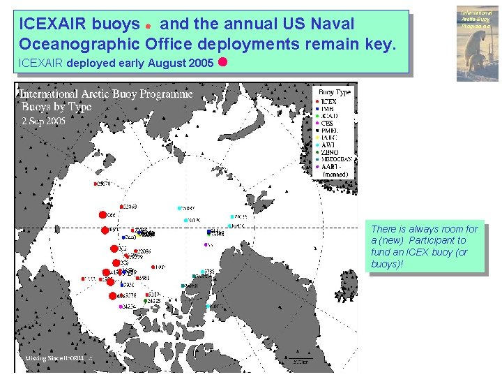 ICEXAIR buoys and the annual US Naval Oceanographic Office deployments remain key. International Arctic