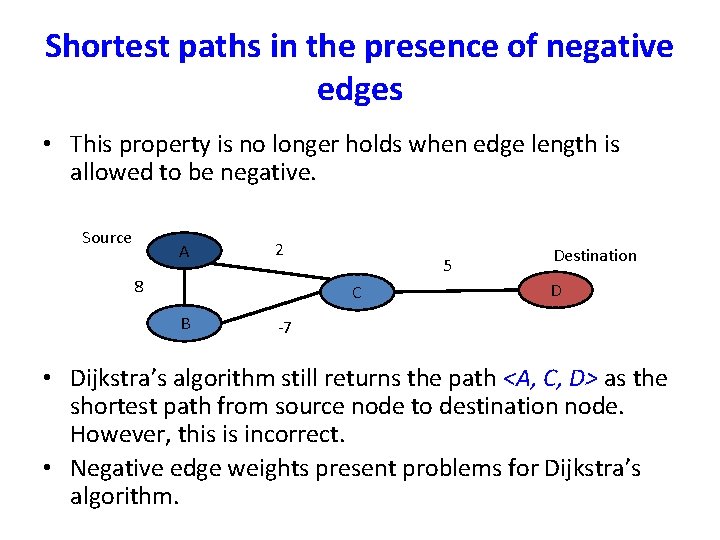 Shortest paths in the presence of negative edges • This property is no longer