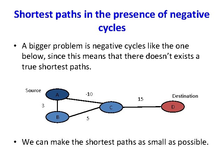 Shortest paths in the presence of negative cycles • A bigger problem is negative