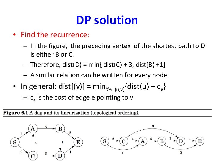 DP solution • Find the recurrence: – In the figure, the preceding vertex of