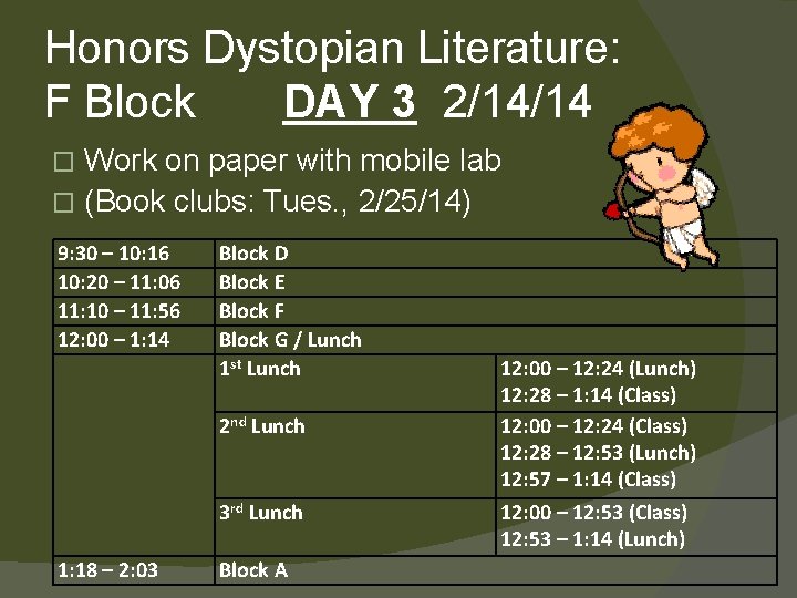 Honors Dystopian Literature: F Block DAY 3 2/14/14 Work on paper with mobile lab