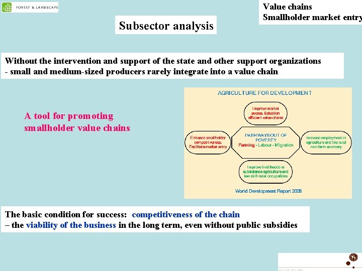 Subsector analysis Value chains Smallholder market entry Without the intervention and support of the