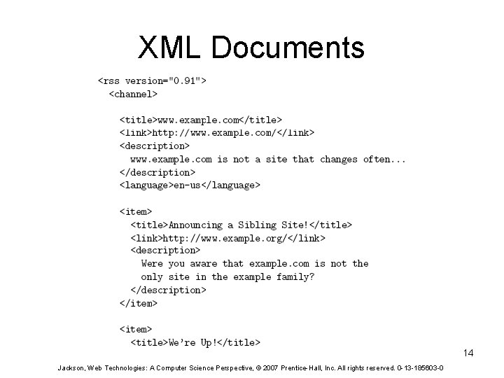 XML Documents 14 Jackson, Web Technologies: A Computer Science Perspective, © 2007 Prentice-Hall, Inc.