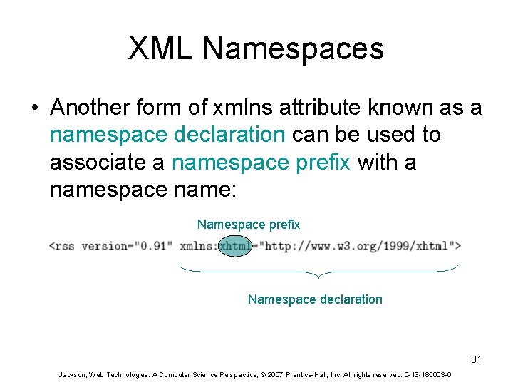 XML Namespaces • Another form of xmlns attribute known as a namespace declaration can