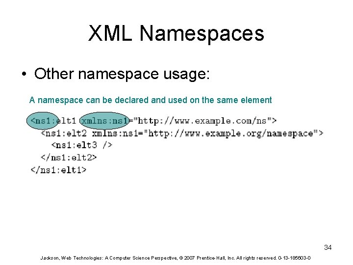 XML Namespaces • Other namespace usage: A namespace can be declared and used on