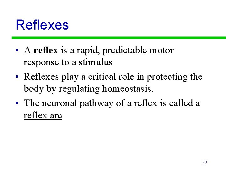 Reflexes • A reflex is a rapid, predictable motor response to a stimulus •