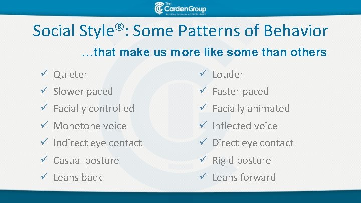 Social Style : Some Patterns of Behavior …that make us more like some than