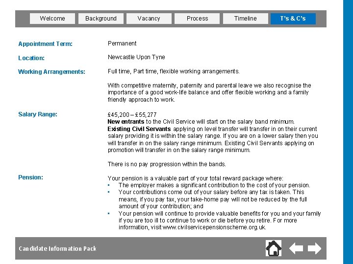 Welcome Background Vacancy Process Timeline Appointment Term: Permanent Location: Newcastle Upon Tyne Working Arrangements: