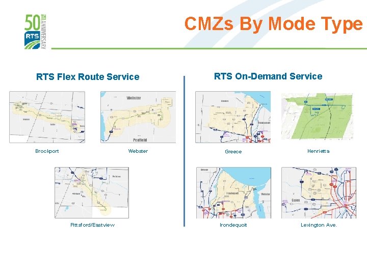 CMZs By Mode Type RTS Flex Route Service Brockport Webster Pittsford/Eastview RTS On-Demand Service