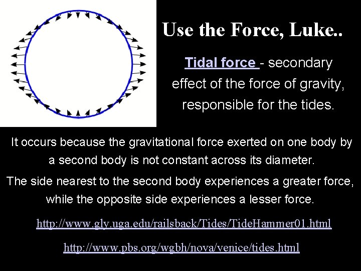 Use the Force, Luke. . Tidal force - secondary effect of the force of