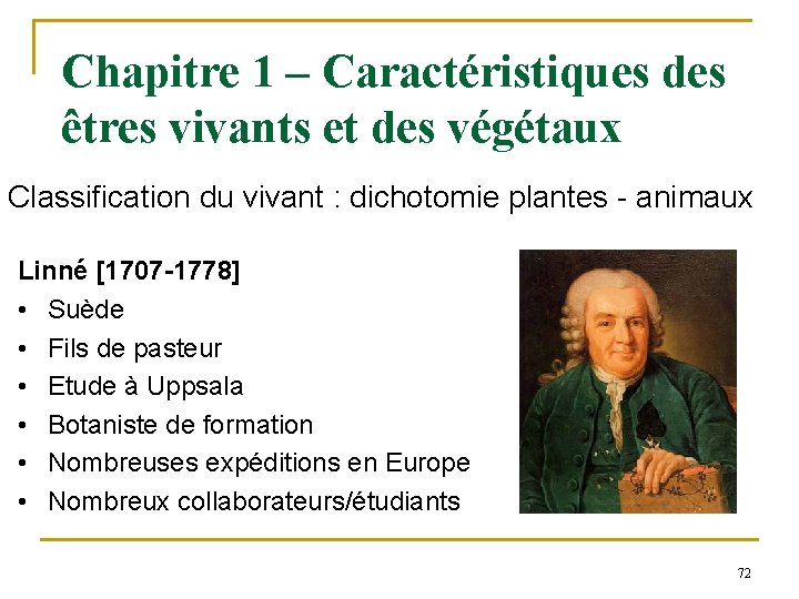 Chapitre 1 – Caractéristiques des êtres vivants et des végétaux Classification du vivant :