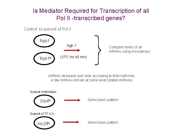 Is Mediator Required for Transcription of all Pol II -transcribed genes? Control: ts subunit