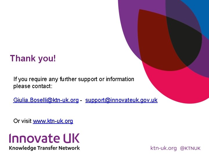 Thank you! If you require any further support or information please contact: Giulia. Boselli@ktn-uk.