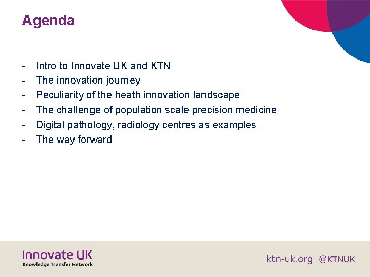Agenda - Intro to Innovate UK and KTN The innovation journey Peculiarity of the