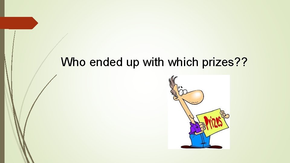 Who ended up with which prizes? ? 