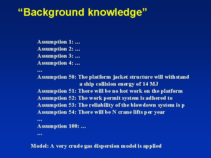 “Background knowledge” Assumption 1: … Assumption 2: … Assumption 3: … Assumption 4: …