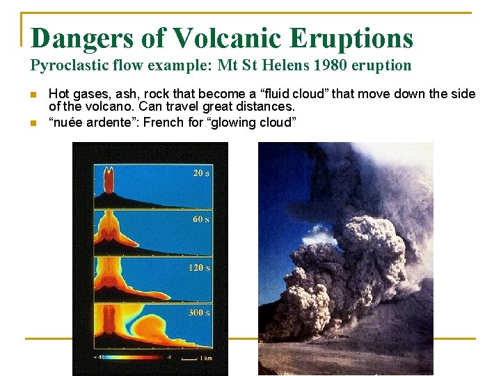 Dangers of Volcanic Eruptions Pyroclastic flow example: Mt St Helens 1980 eruption n n