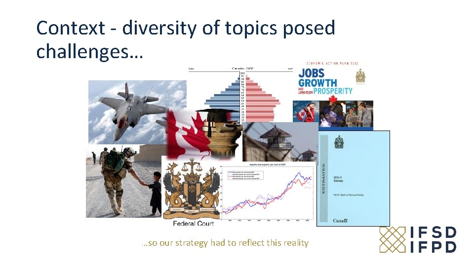 Context - diversity of topics posed challenges… …so our strategy had to reflect this