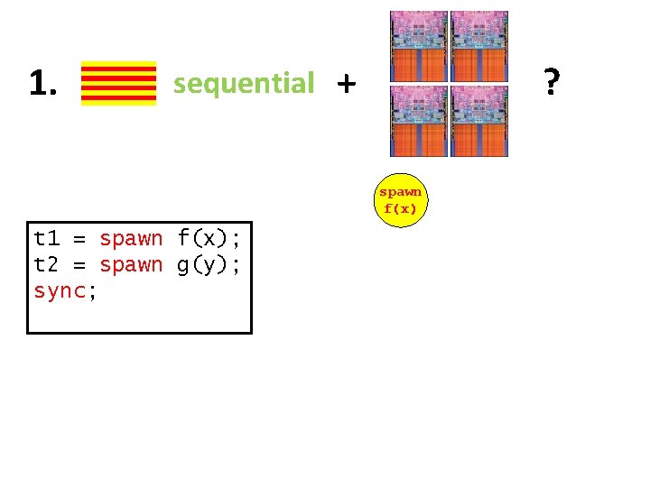 1. sequential + ? spawn f(x) t 1 = spawn f(x); t 2 =