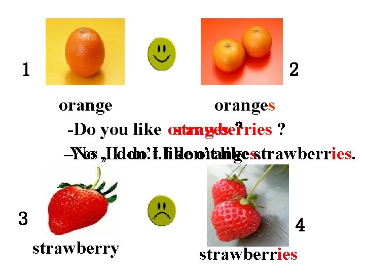 1 2 oranges -Do you like oranges strawberries ？ ? -Yes -No , Idon’t.