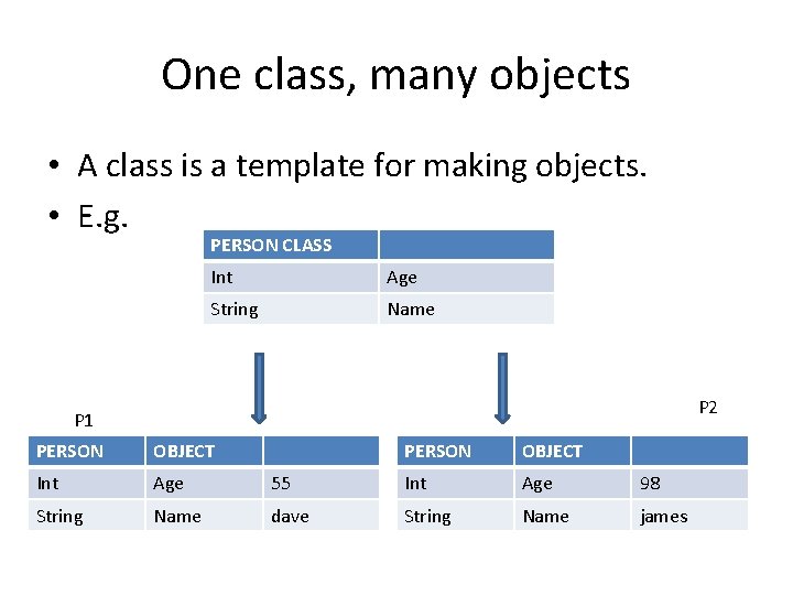 One class, many objects • A class is a template for making objects. •
