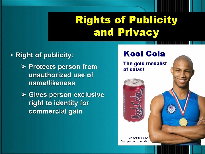 Rights of Publicity and Privacy • Right of publicity: Ø Protects person from unauthorized