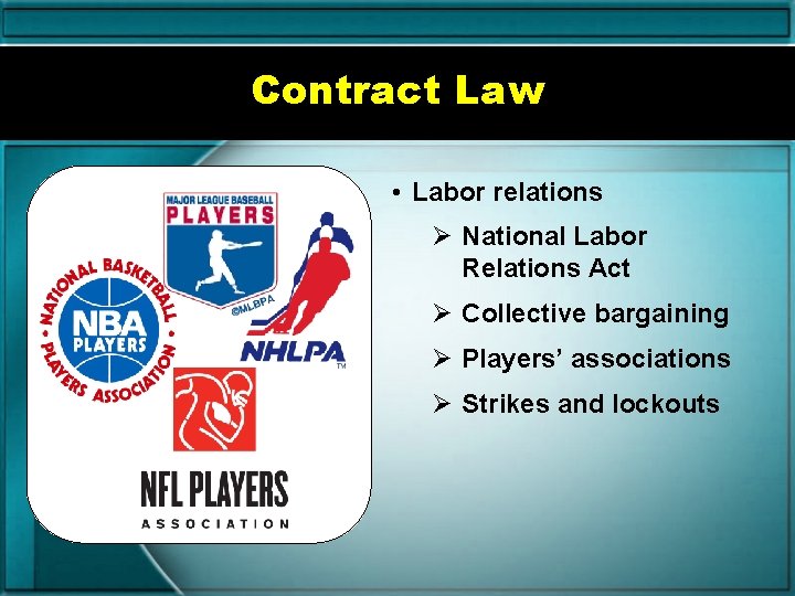 Contract Law • Labor relations Ø National Labor Relations Act Ø Collective bargaining Ø