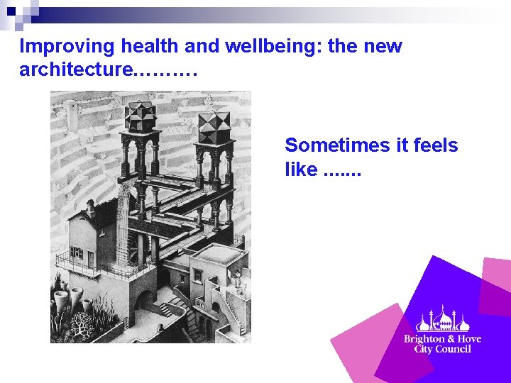 Improving health and wellbeing: the new architecture………. Sometimes it feels like. . . .