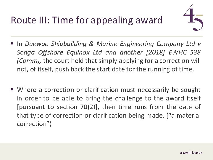 Route III: Time for appealing award § In Daewoo Shipbuilding & Marine Engineering Company