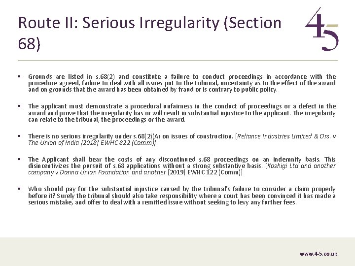 Route II: Serious Irregularity (Section 68) § Grounds are listed in s. 68(2) and