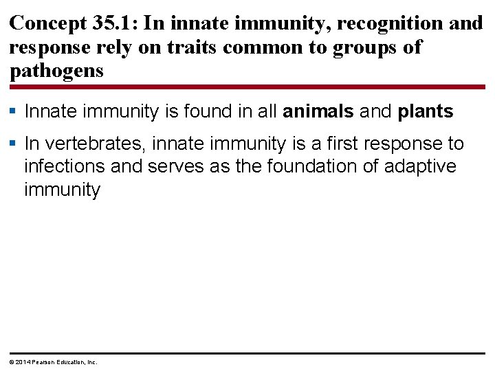 Concept 35. 1: In innate immunity, recognition and response rely on traits common to